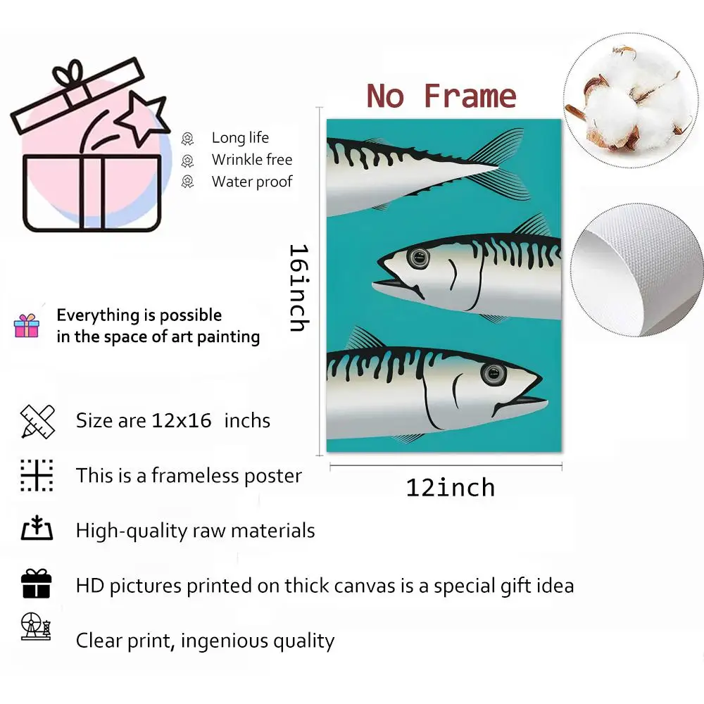 الملونة السردين جراد البحر الأسماك المحيط اللوحة الخط قماش المشارك: تجعد الحرة للماء دائم جميع الفضاء جدار ديكور