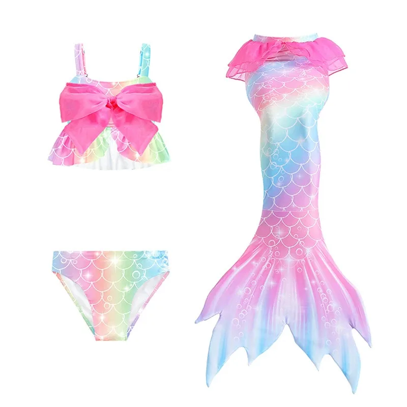 Fairy Rainbow Little Mermaid Tail Girls Swimwear Kids Colorful Beach Vacation Girl Bikini Children's Swimming Diving Swimsuit