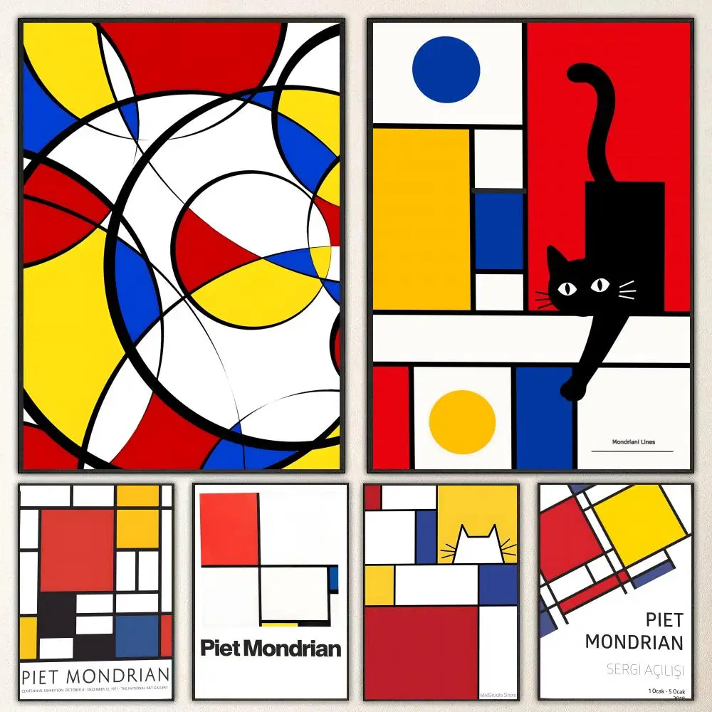 Anime Piet Mondrian Poster Self-adhesive Art Waterproof Paper Sticker Coffee House Bar Room Wall Decor