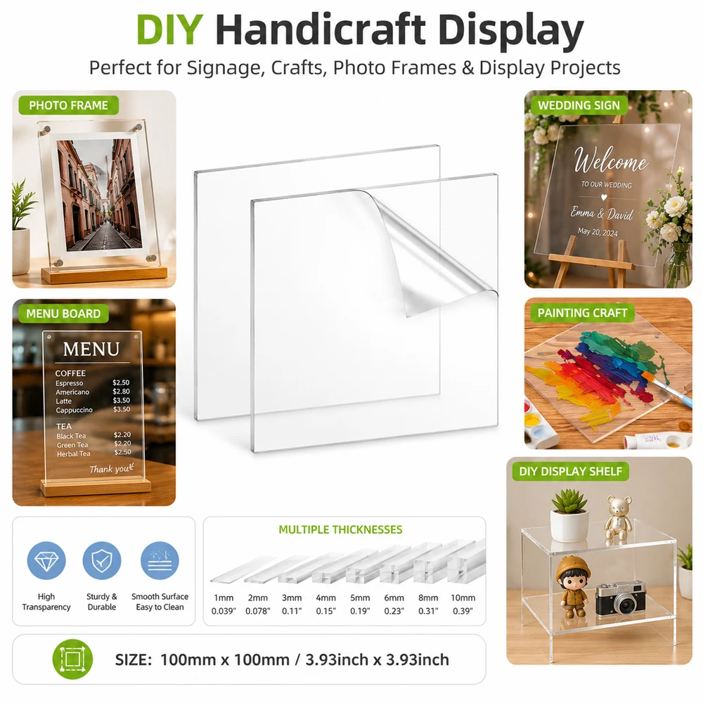 1-10Pcs Transparents Acrylic Glass Sheet, Cast Plastic Panel for Sign Making, Craft Projects, Picture Frame & Home Decor