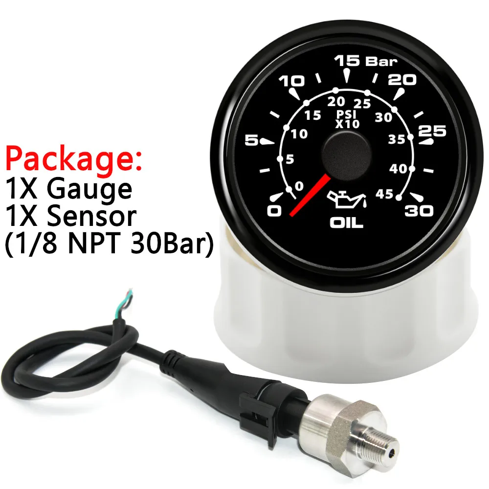 Benutzerdefinierte 2'' 52MM Öldruckmesser 0-30Bar 0-450Psi 7 Farbe LED Für Auto Lkw Boot 1/8NPT Druckwandler Sender Sensor