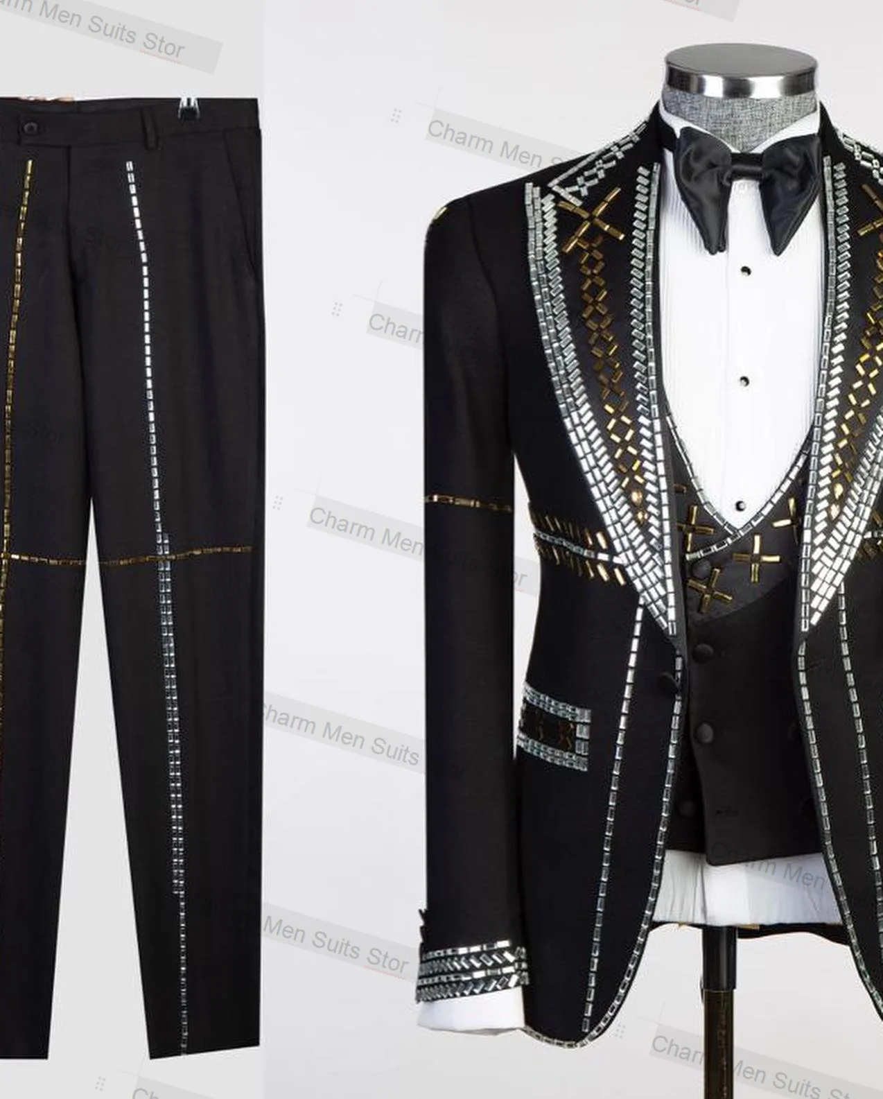 

Luxury Men Suits Set 3 Piece Blazer+Vest+Pants Custom Made Jacket Formal Office Business Groom Wedding Tuxedo Party Event Coat