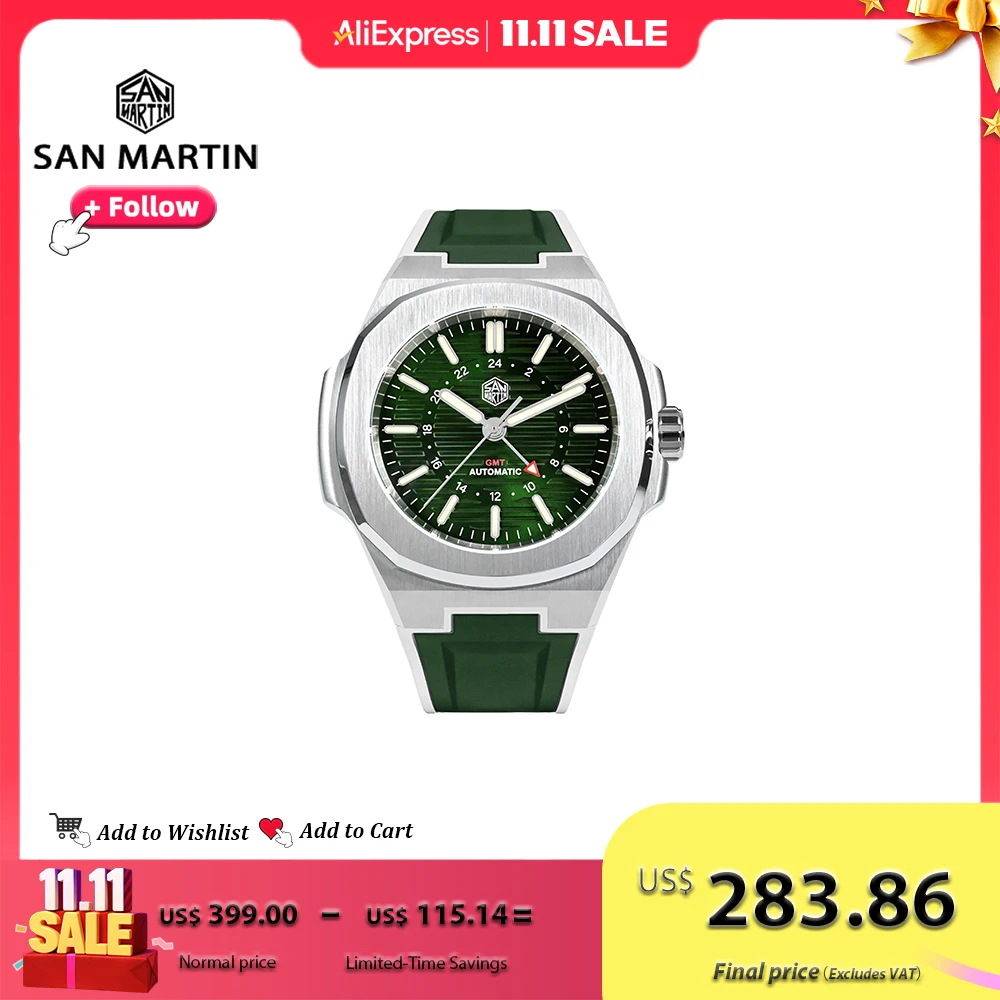 サンマーティン-メンズ防水スポーツウォッチ,自動巻き,機械式,サファイア,発光,高級ブランド,体育館,10バール,43mm, SN0075G-C