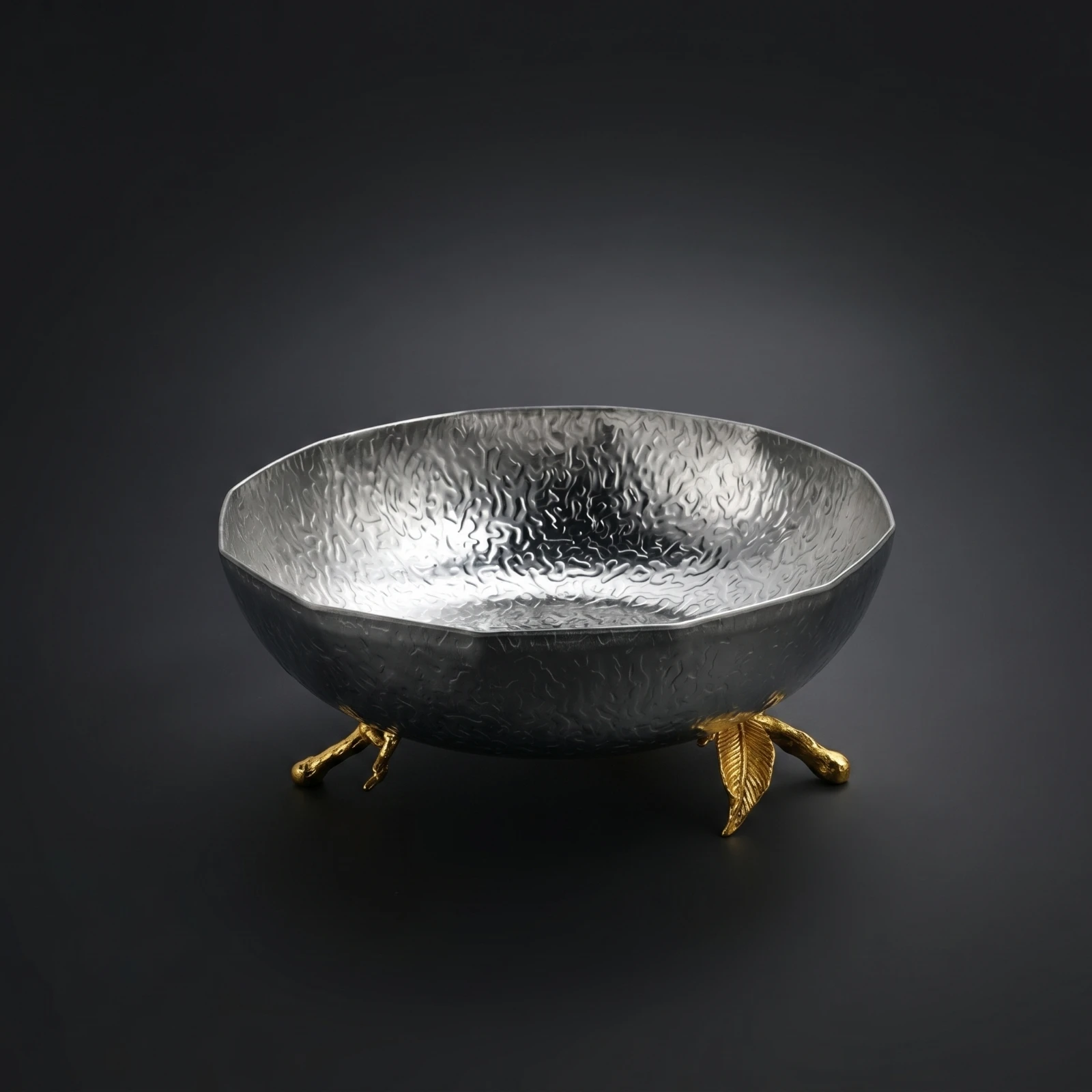 Decorative Metal Bowl with Stand Textured Stainless Steel Bowl Modern Luxe Classic for Home Decorators, Dining Table Centerpiece view 5