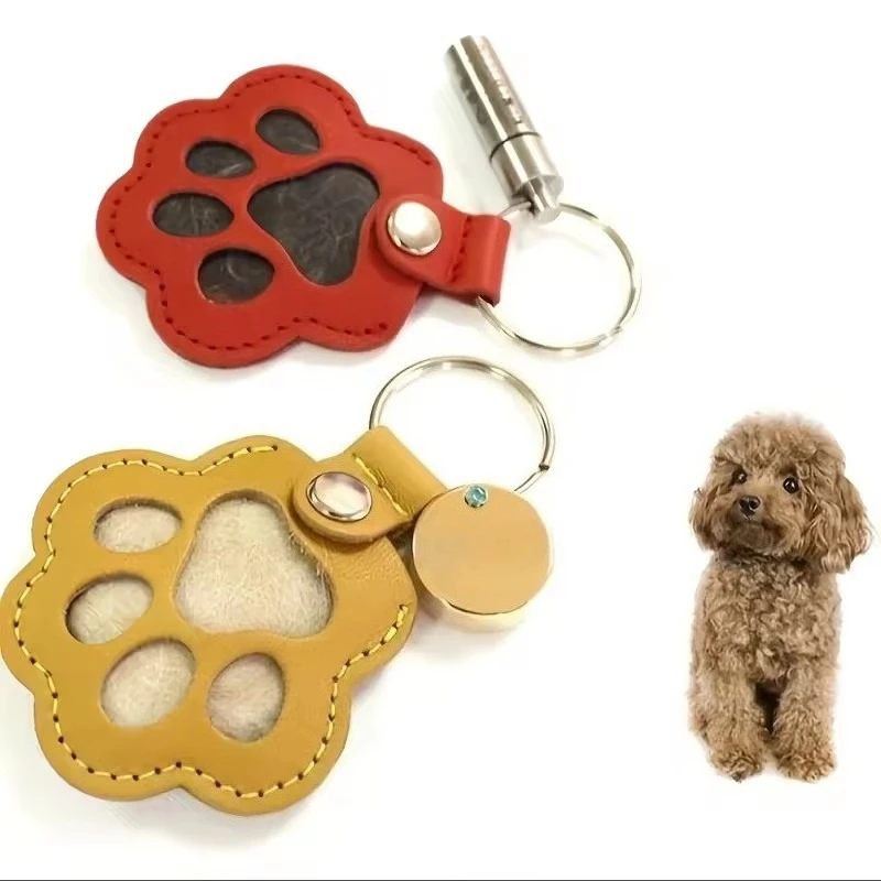 

Pet Memorial Leather Pouch Keychain Set:Handmade Cat Paw Design for Hair Storage Commemorative Accessories to Honor Beloved Pets