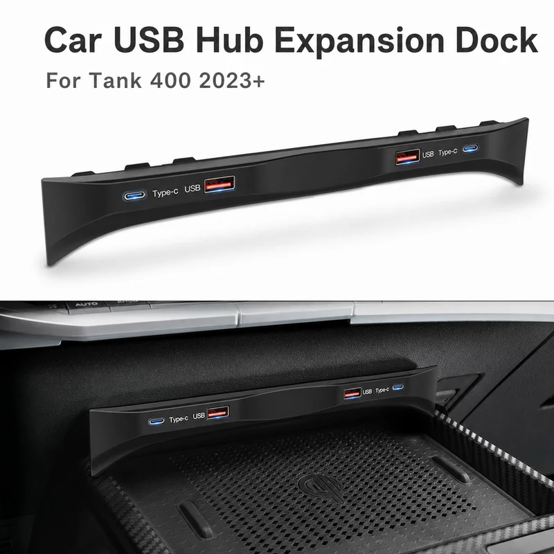 For 2023 Tank 400 Center Console USB Hub Smart Fast Charger Car Docking Station Expander Multi-Port USB-C