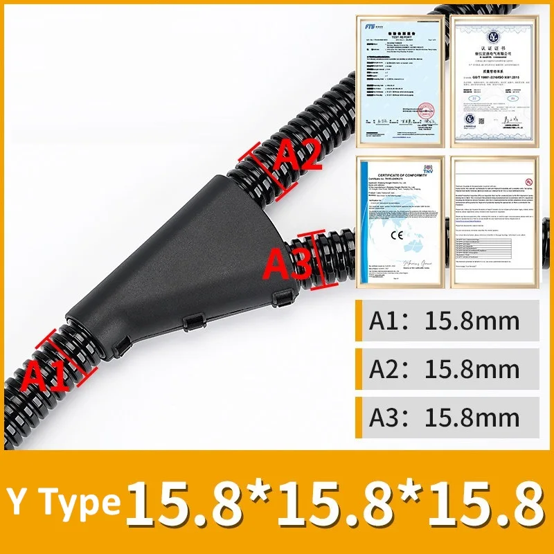 10 Stuks Vlamvertragende PA66 Gegolfde Pijp Tee Joint T-Type Kabelboom Gesp Omstelling Y-Type Te Openen Slanggesp voor Electro