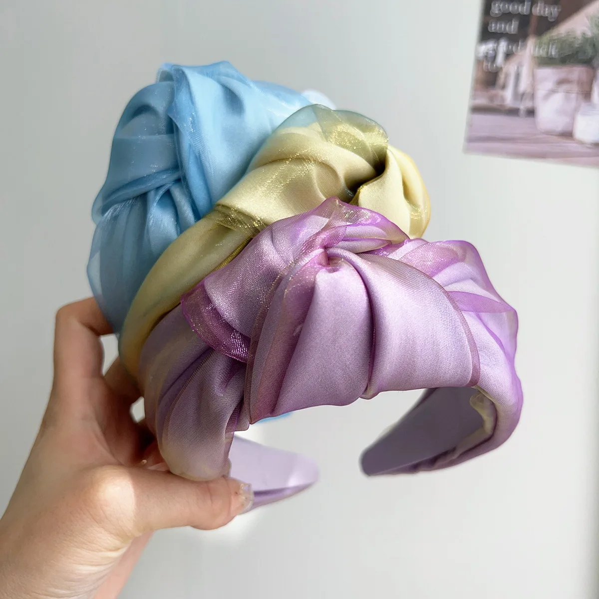 Organza Wide Knotted Headband – High Crown French Bow Hair Hoop, Korean Style Retro Hair Accessory Hair Bands for Girls