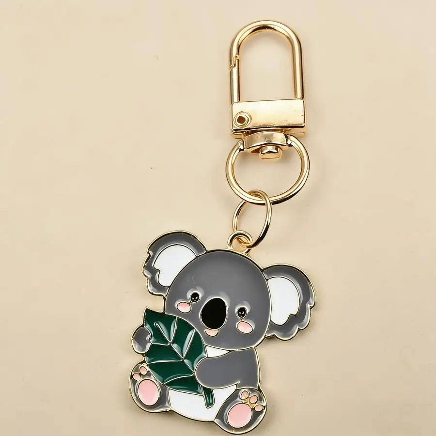 1/5/10/20/50/100pcs Cute Cartoon Koala Eating Leaves Keychain Set, Creative And Adorable Alloy Dripping Realistic Animal Lobster