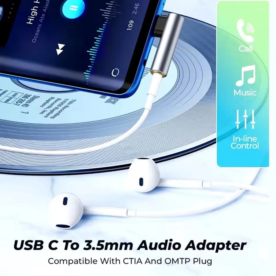 Type-C To 3.5mm Headphone Adapter Usb C Right Angle Earphone Adapter Portable HIFI Wired Headset Type C Converter
