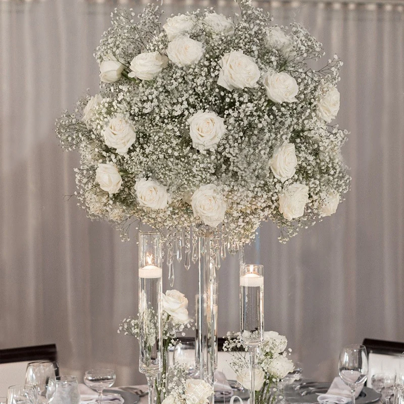 20-80cmWhite Baby Breath Rose Artificial Flower Ball Wedding Table Centerpiece Deco Gypsophila Floral Event Party Prop