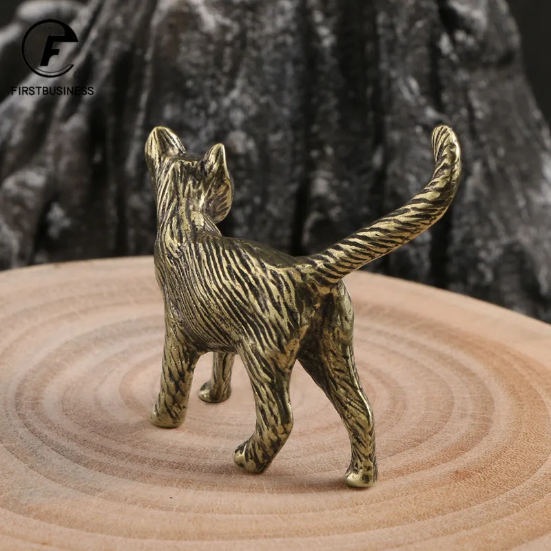 Retro Brass Cartoon Persian Cat Statue Desktop Ornament Metal Cute Small Animal Figurines Miniatures Home Decoration Accessories