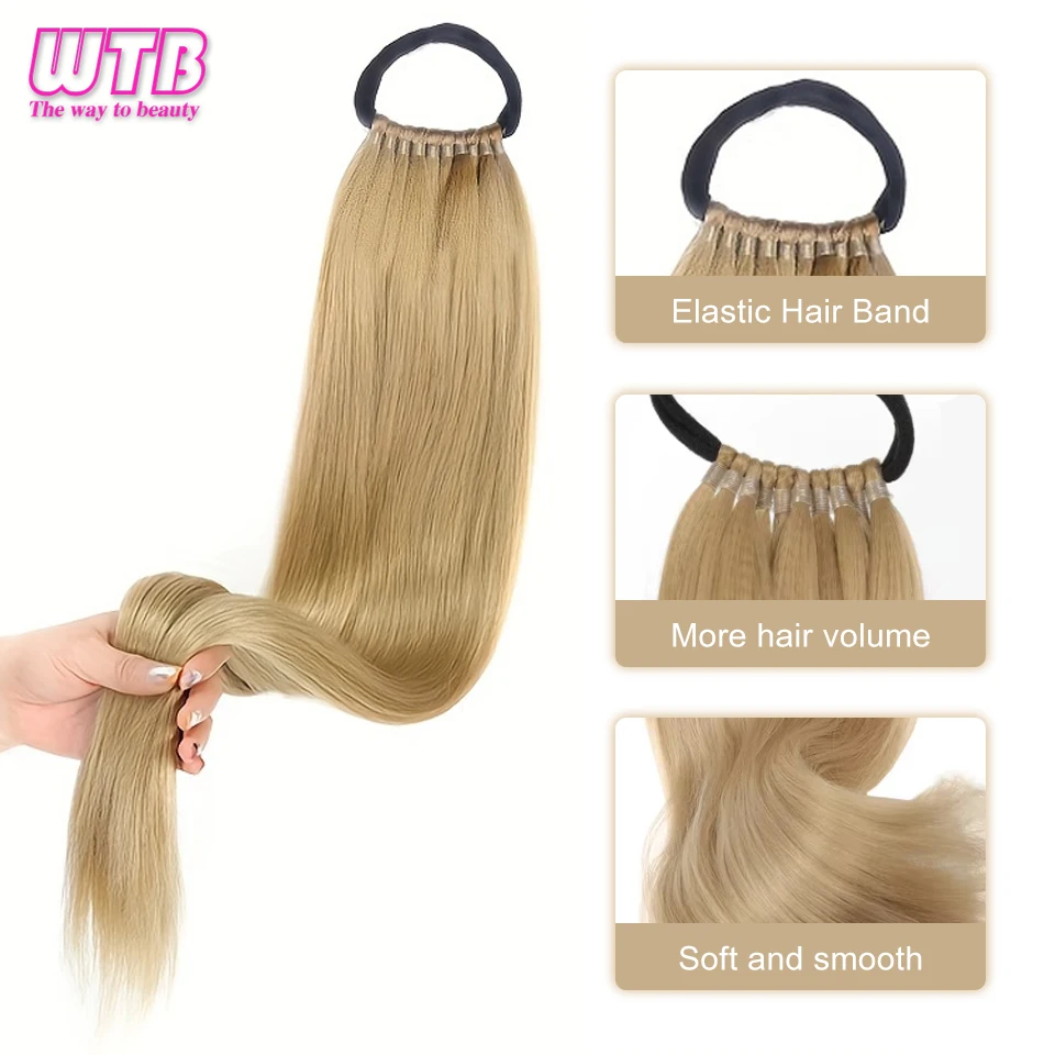 Imagen 3: Extensiones de cabello sintético con cola de caballo, extensiones de peluca larga y recta con banda elástica, cola de caballo trenzada DIY versátil para mujer