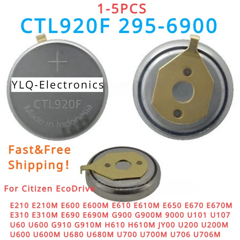 1-5PCS 295-6900 CTL920F 295 6900 CTL920 295-69 Eco Drive Watch Rechargeable Battery capacitor Citizen E210 E600 E610 U101 & More