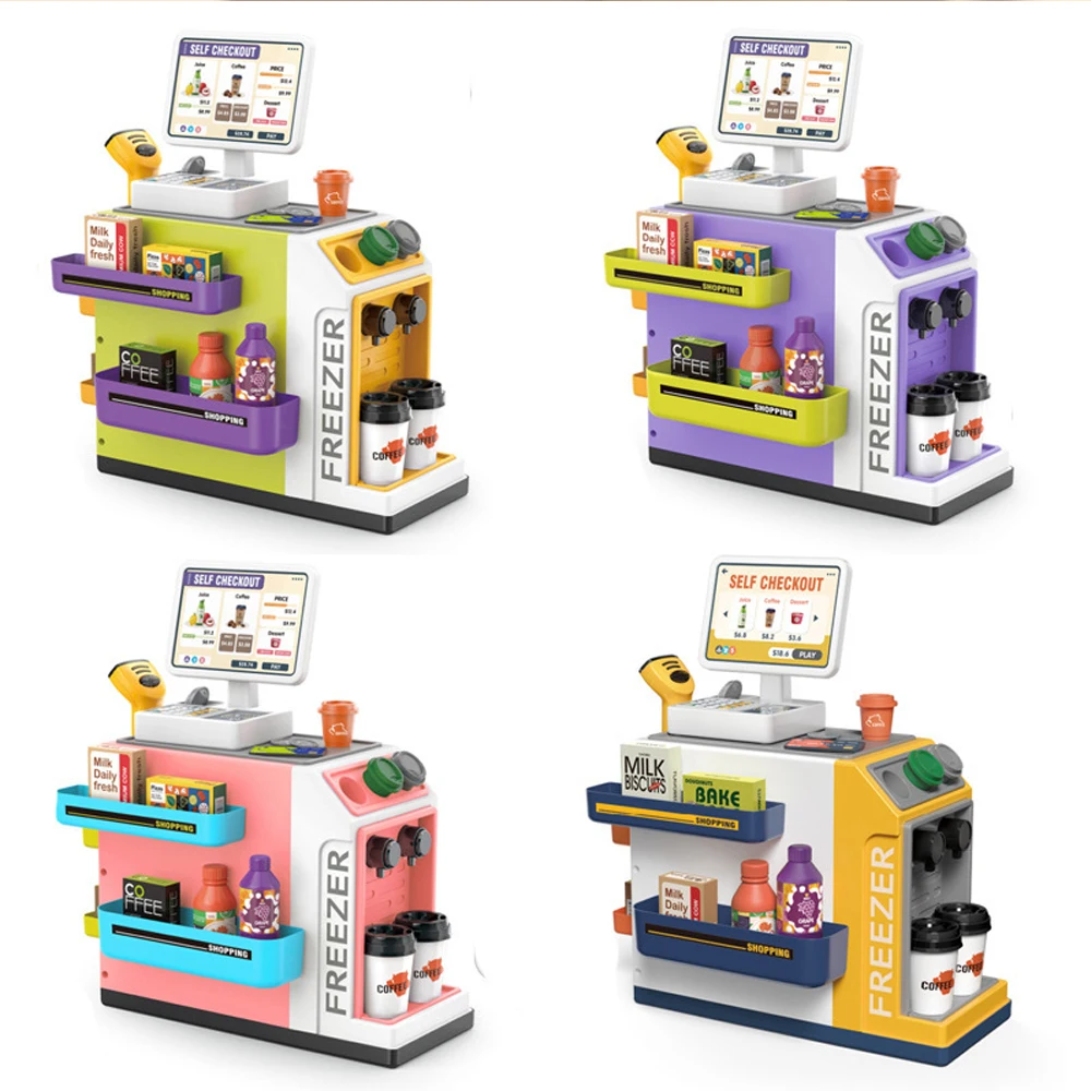 Mini Coffee Machine Toy with Water Pouring Function Grocery Store Cashier Playset for Kids Kitchen Toy Play House Gift