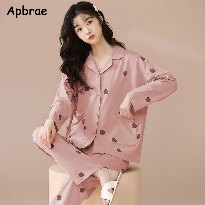 New Pajamas Set Autumn Winter Soft Cotton Korean Cardigan Sleepwear Lapel Pajama for Girls Ladies Loungewear Women Pijamas