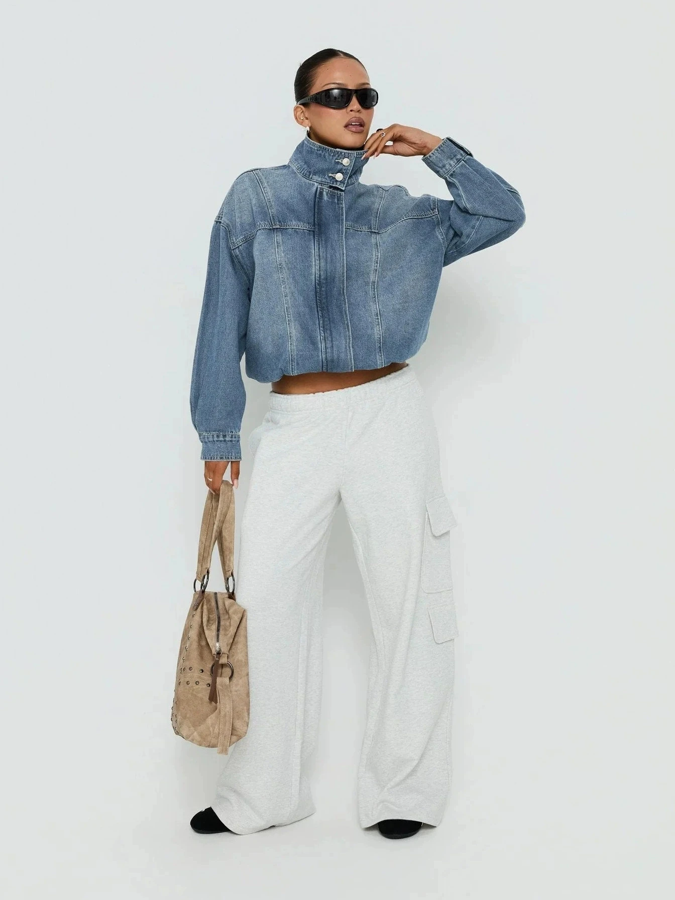 Herbstliche amerikanische Vintage-Damen-Jeansjacke mit Stehkragen, locker geschnitten, langärmelig, modisch, lässig, Streetwear, Winter-Jeansjacke – Detail 5