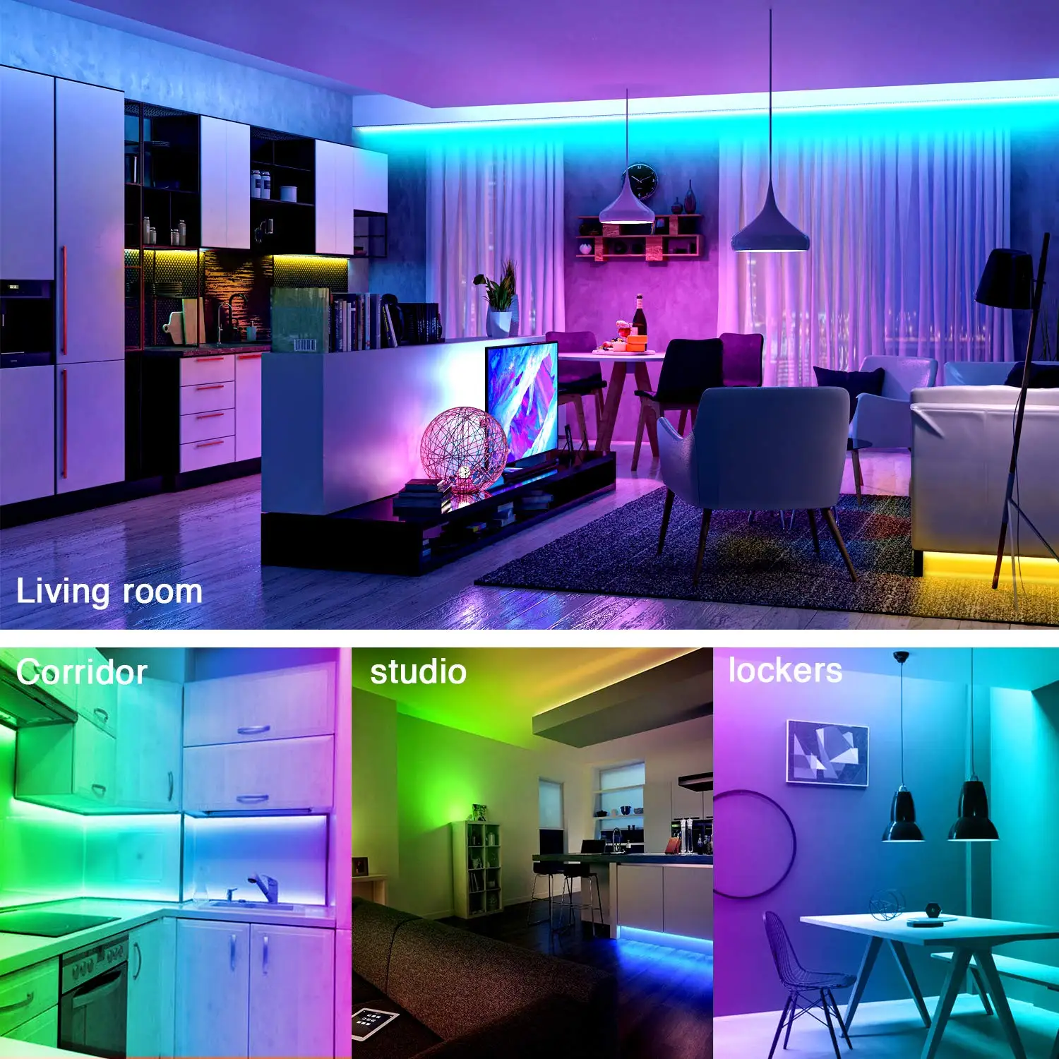 100ft led Strip Lights  Tape Lights with Remote Bluetooth Smart App 5050 RGB Color Changing Strip Lighting Bedroom Kitging Decor