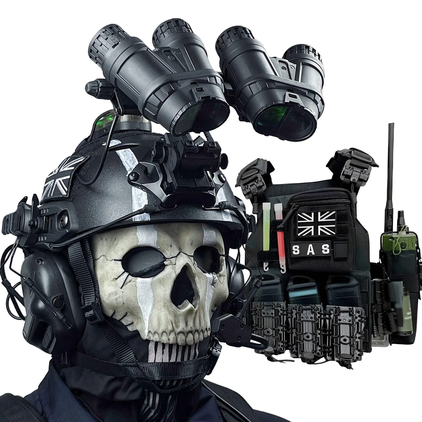 

Комплект тактического снаряжения COD19 Ghost Night Raid для страйкбола и косплея: жилет, шлем, ремень и аксессуары для любителей игр CS и военной тематики