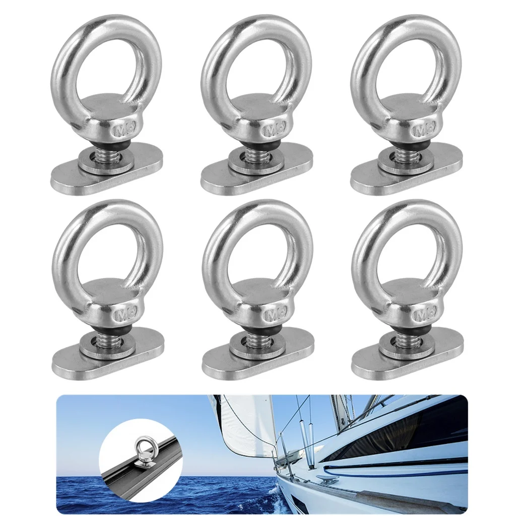 6Pcs Track Mount Tie Down Eyelets 4,000 Pounds Capacity Stainless Steel Tie Down Eyelet For Bungee Cord Rope Kayak Track