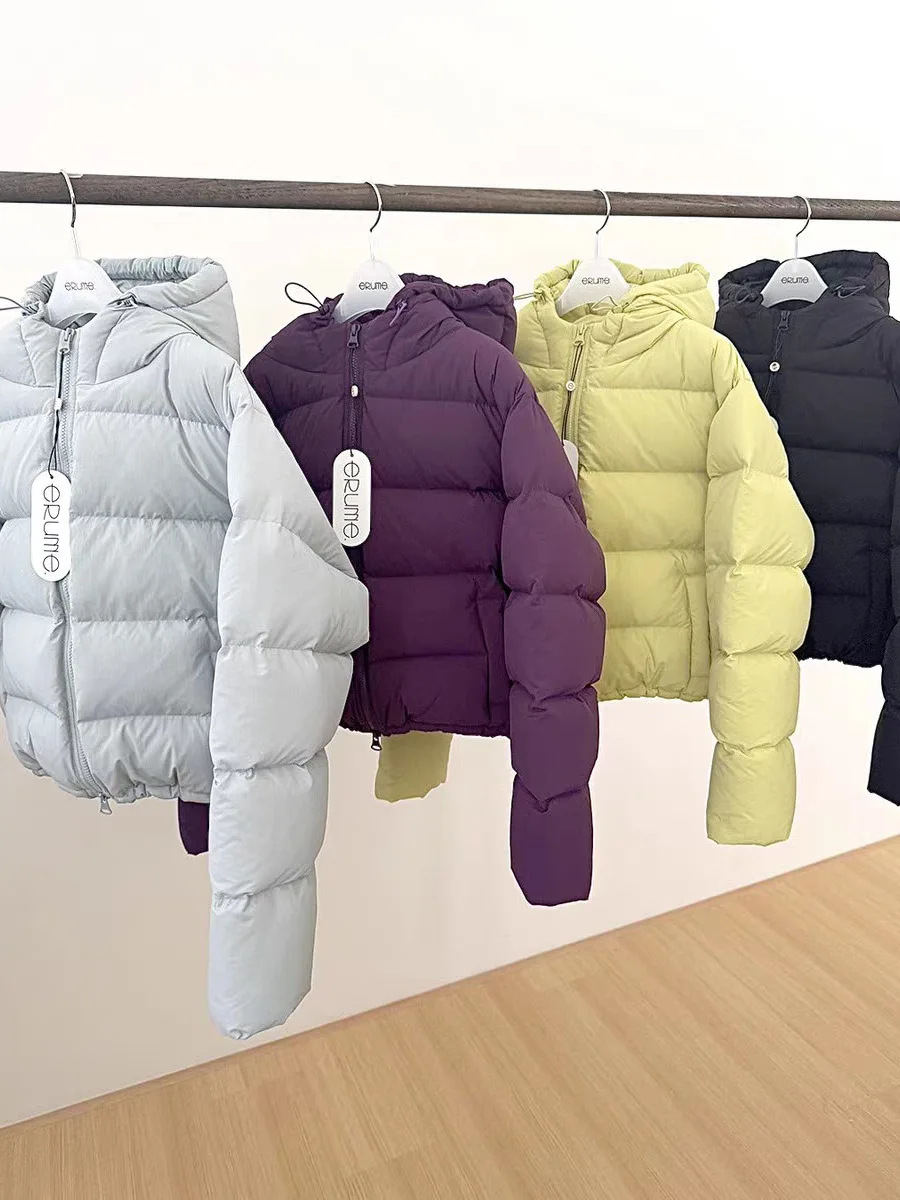 

Winter 2025 Women's Candy Color Hooded 90% White Du down Jaet Outerwear Korean Sle Loose Fit Nylon Fabric Zipper Closure