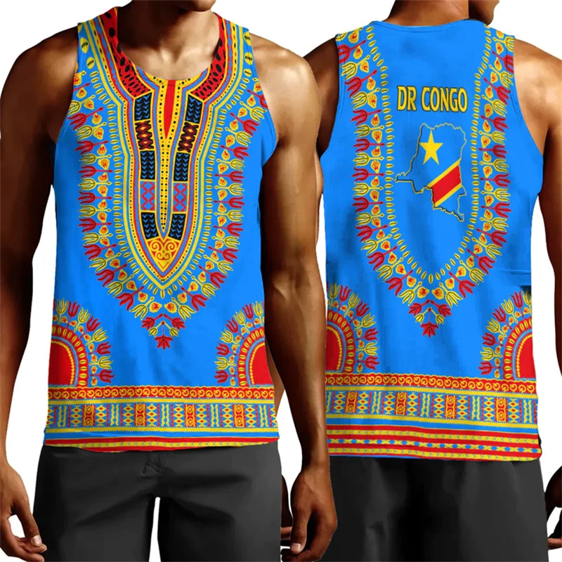 The Democratic Republic Of The Congo 3D Printed Tank Top For Men Clothes Map Flag Vest National Emblem Waistcoat Sport Gym Tops