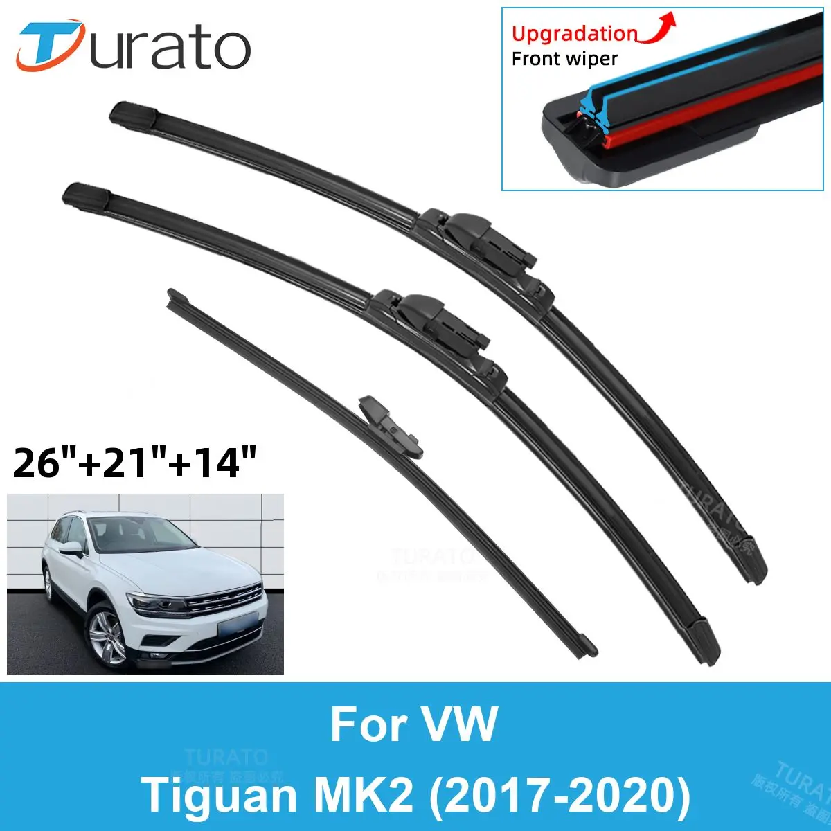 

3PCS Car Wiper Blades for 2017-2020 VW Tiguan MK2 Front Rear Windshield Wipers Double Rubber Car Accessories 2017 2018 2019 2020