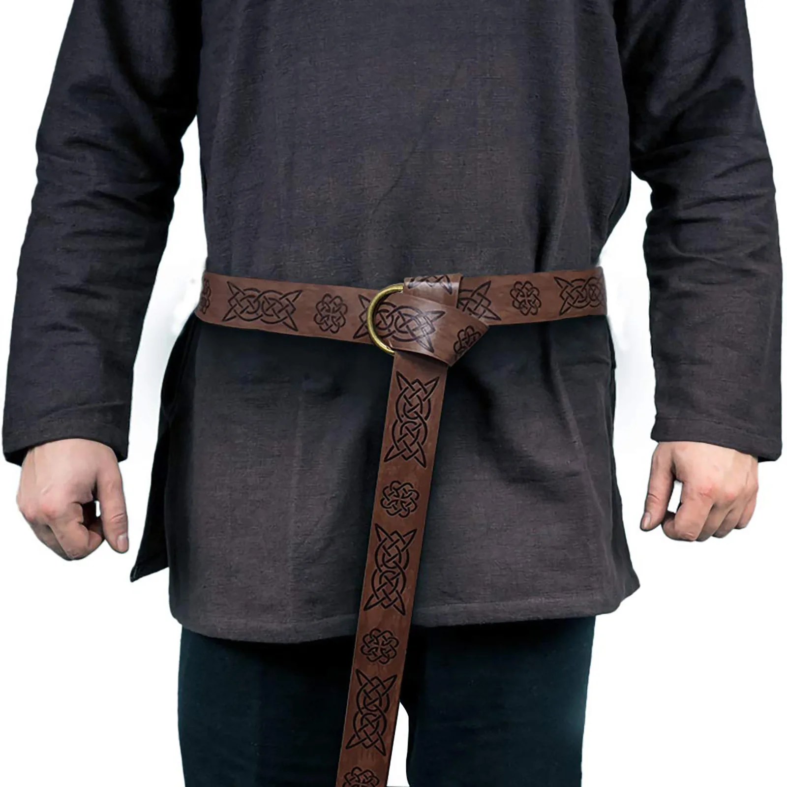 Cintura medievale per uomo cintura da cavaliere rinascimentale cintura O-Ring in pelle PU goffrata accessori LARP Costume vichingo