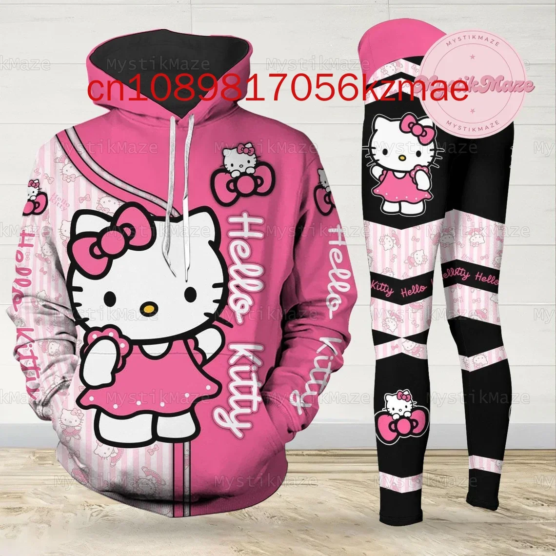 2024 New Personalized Hello Kitty 3D Women's Hoodie and Leggings Suit Disney Yoga Pants Sweatpants Fashion Sports Suit Set