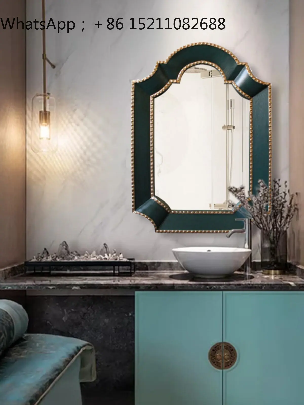 LLY Square Mirror Mediterranean Blue Old Bathroom Entrance Glasses Dark Green Neoclassical