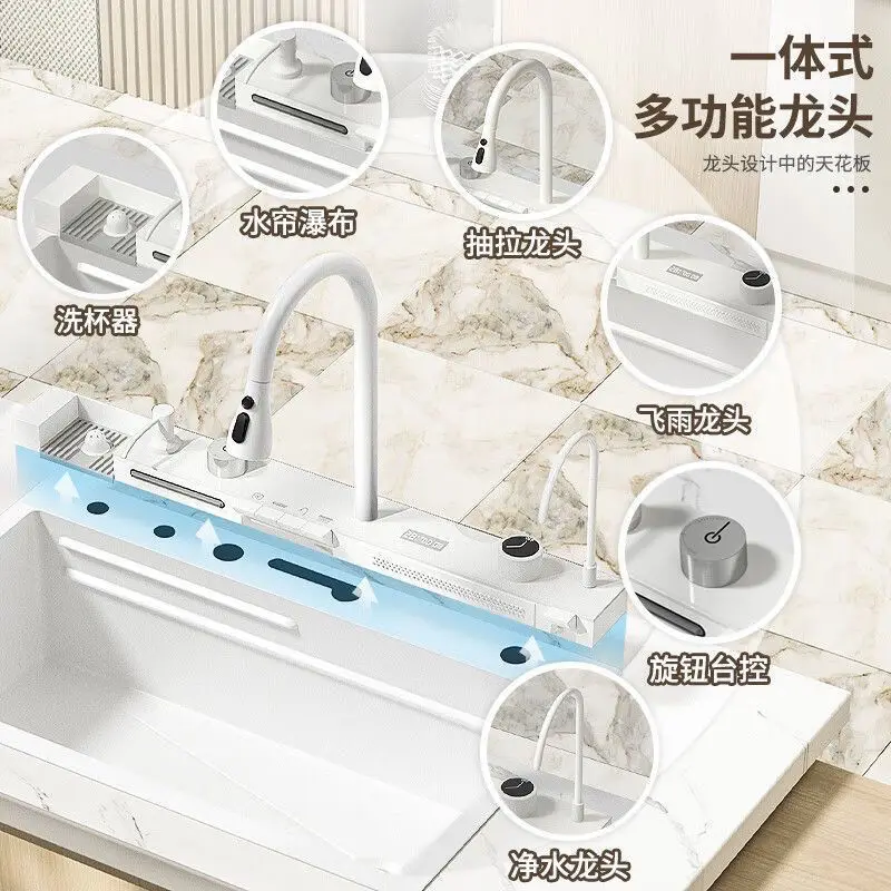 5Mm large single slot 304 stainless steel whale flying rain waterfall multi-functional dishwasher vegetable sink kitchen sink
