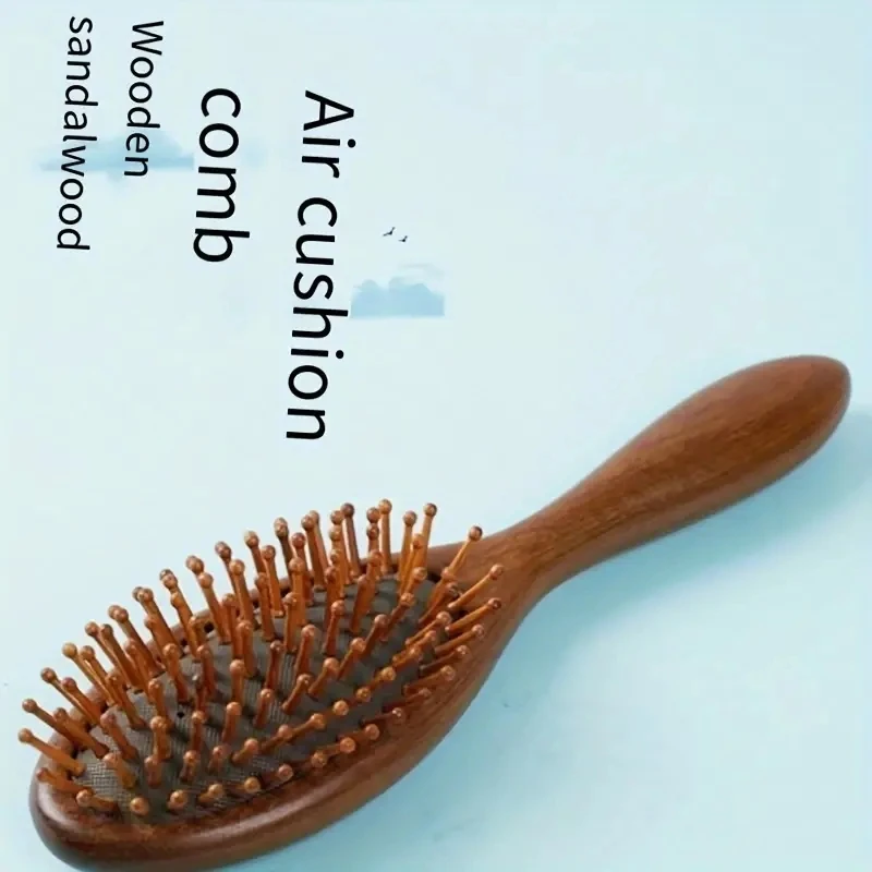 Luxurious Sandalwood Air Cushion Comb - Fine-Toothed, Scalp Massaging Hairbrush for All Hair Types
