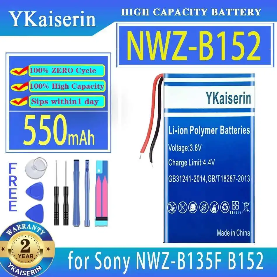 

550mAh For Sony Nwz-B135F B152 Nwz-B172F Nwz-B162F B173F B183F Nwz-B152 361843 2 Cables Mp3 Player Battery Long Lasting