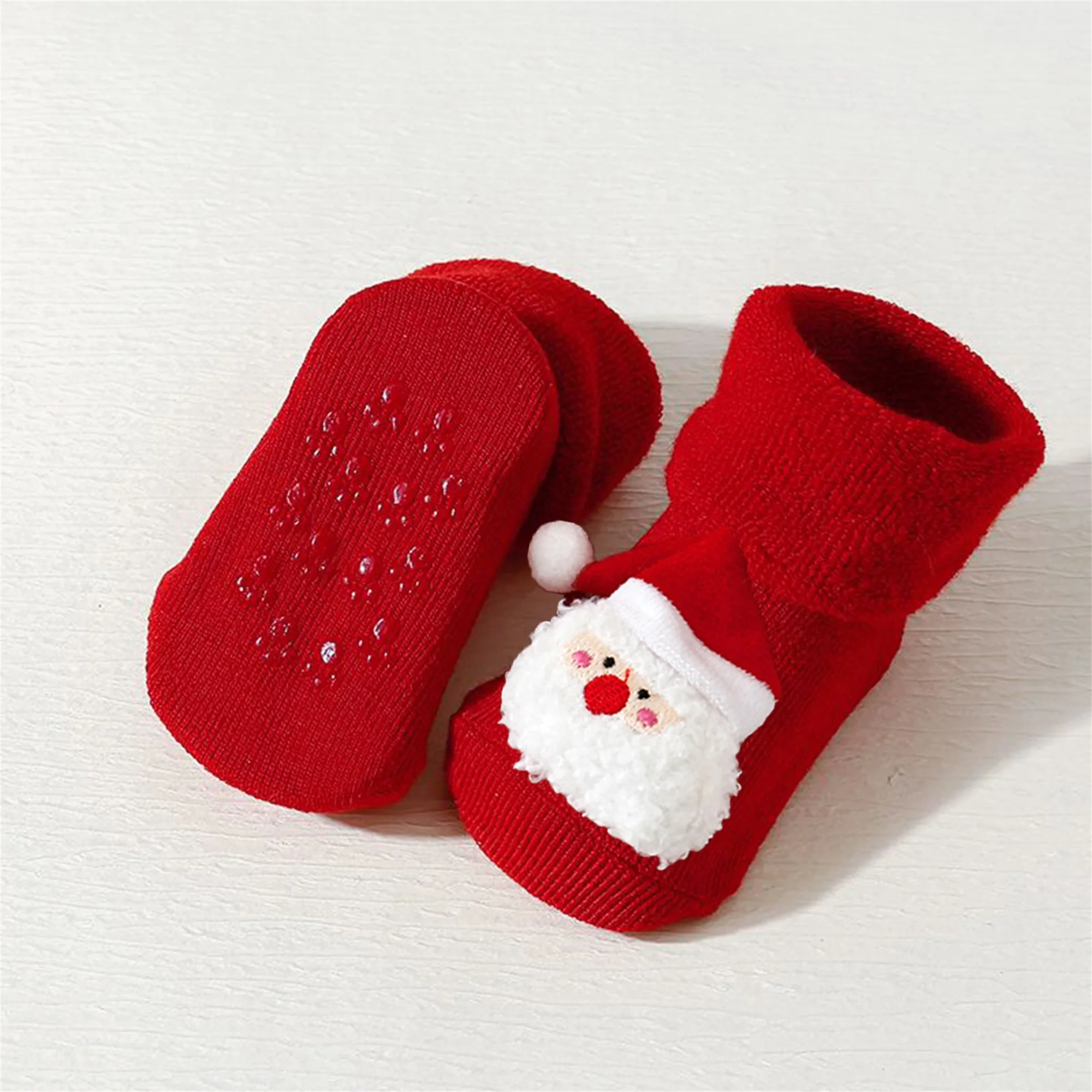 

Рождественские детские носки с очаровательным рисунком оленей и эльфами на противоскользящей подошве для уютных зимних ног
