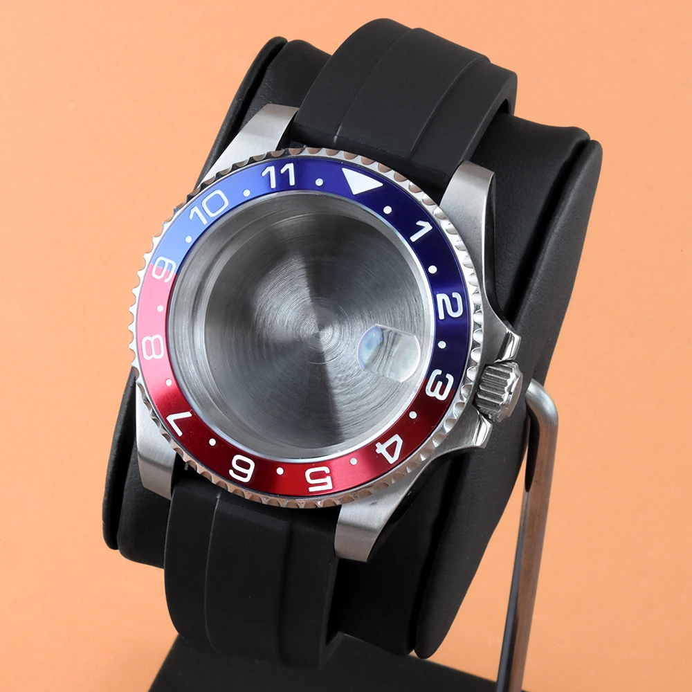 

Silver 40MM Case Waterproof Rubber Strap Fit Seiko NH34 NH35 NH36 NH38 Movement 28.5mm Dial Sapphire Glass 316L Steel GMT Case