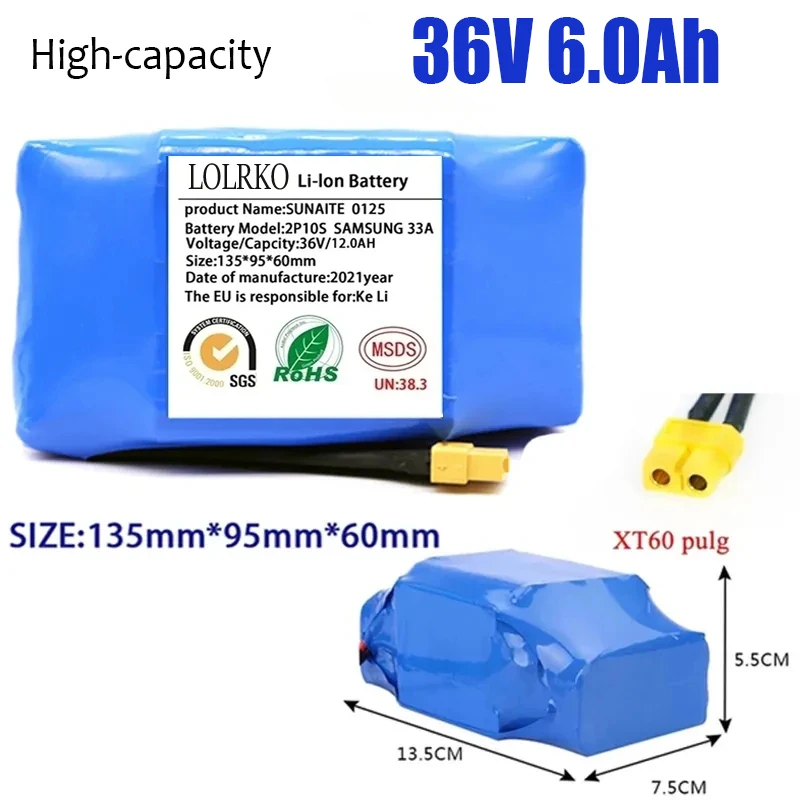 

High-capacity 18650 10S2P 36V 4.4Ah 6Ah 7Ah 12Ah Lithium Battery Pack for Electric Scooter Twist Car Rechargeable Li-ion Battery