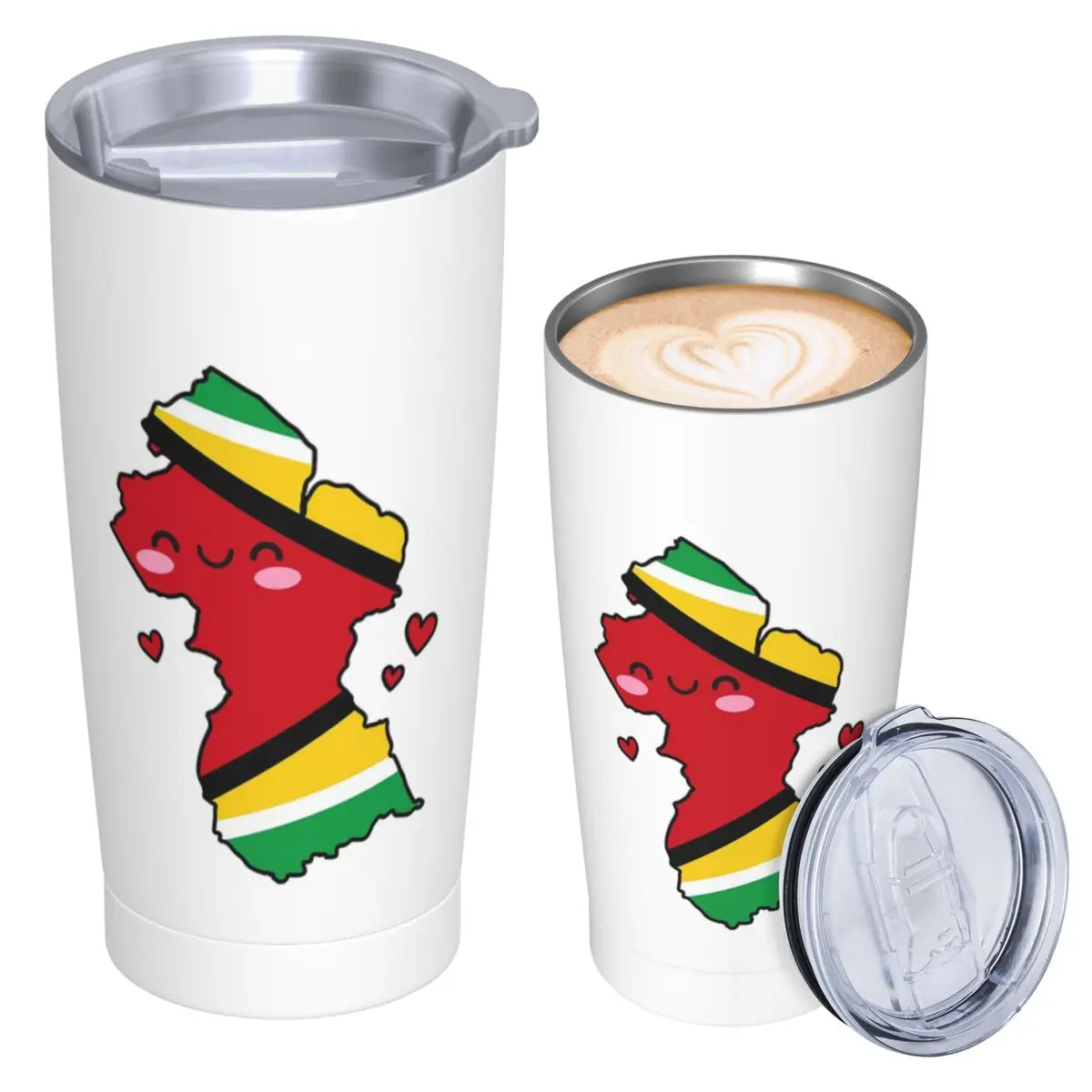 Guyana Flag Map Smile With Love Stainless Steel Tumbler Vacuum Insulated Mug Thermal Cold Cups Straws With Lid 20oz