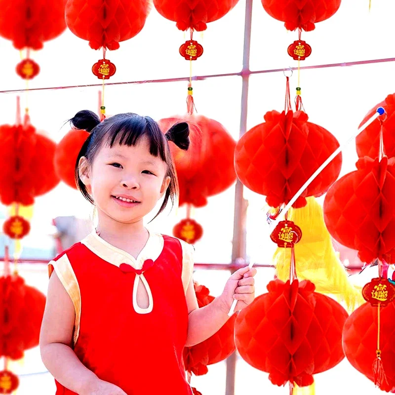 5-12 inç çin yeni yıl fenerler katlanabilir kırmızı plastik kağıt su geçirmez festivali fener çocuklar 2024 kolye düğün dekorasyon
