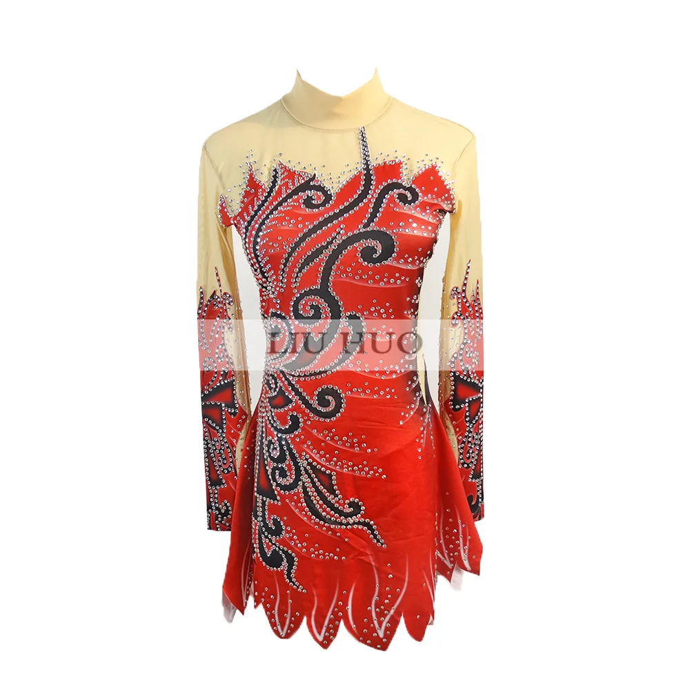 

LIUHUO Ice Figure Skating Dress Girl Women Competition Performance Costume Dance Leotard Roller Rhythmic Gymnastics Red Teens