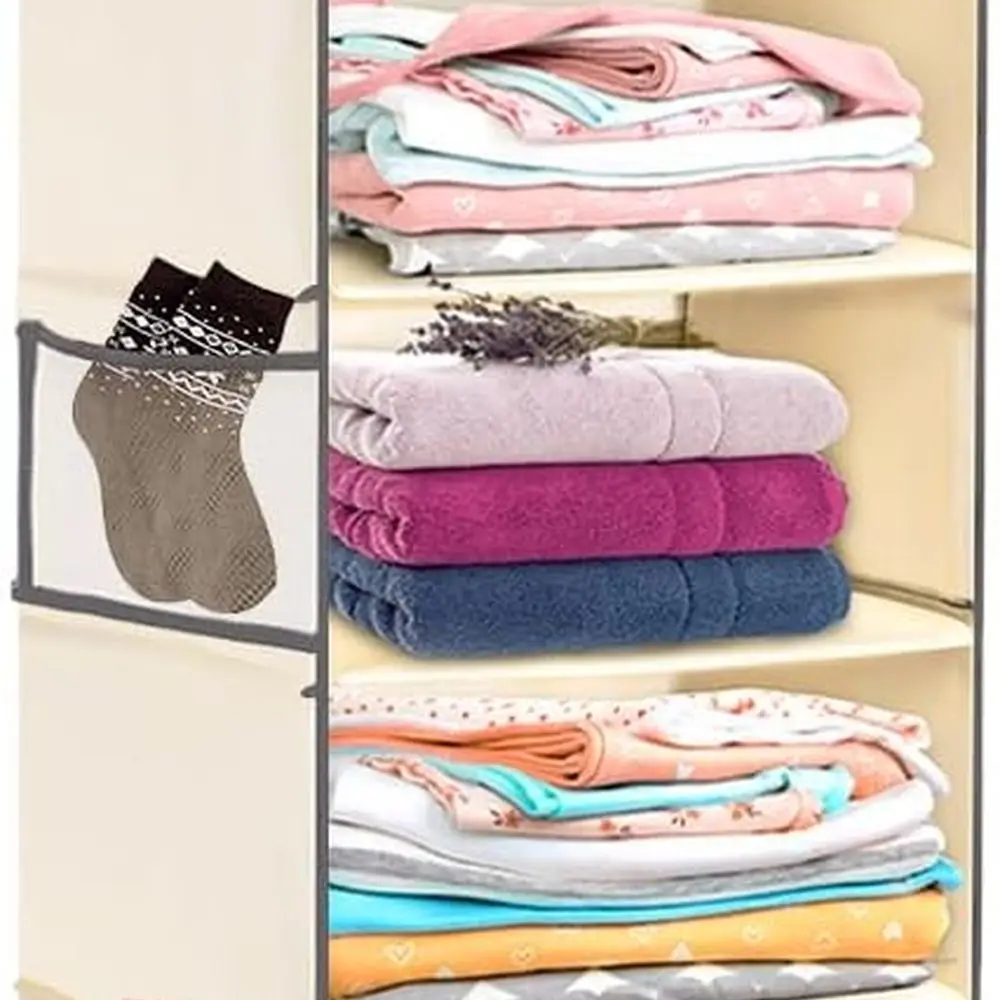 

8-Tier Hanging Shoe Organizer with 8 Pockets, 9x11.8x48 Beige Closet Storage for Shoes & Clothing