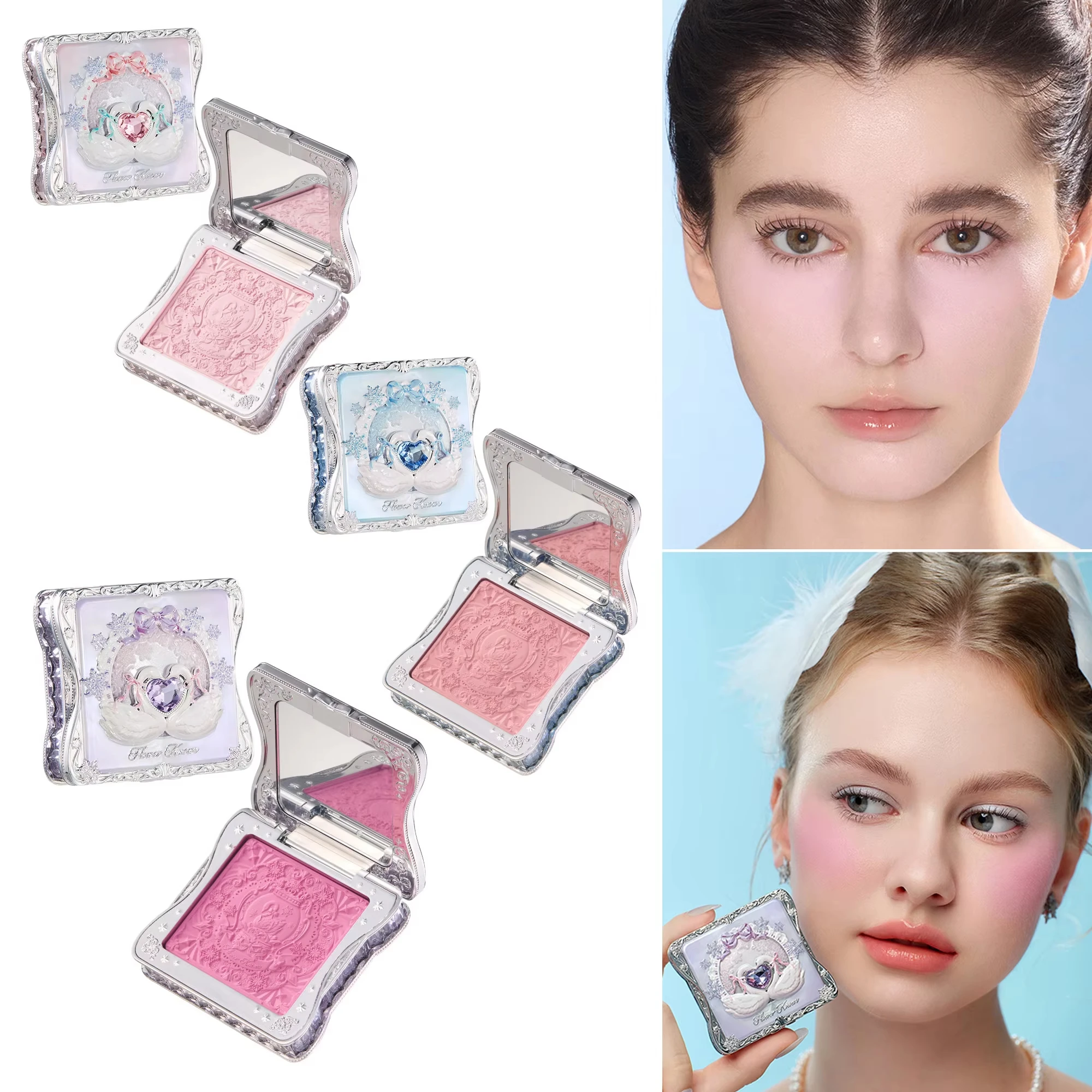 Flower Knows Snow Ballet Knitted Bear Embossed Blush - Fine Powder, Smooth and Long-Lasting, Highly Pigmented and Brightening.