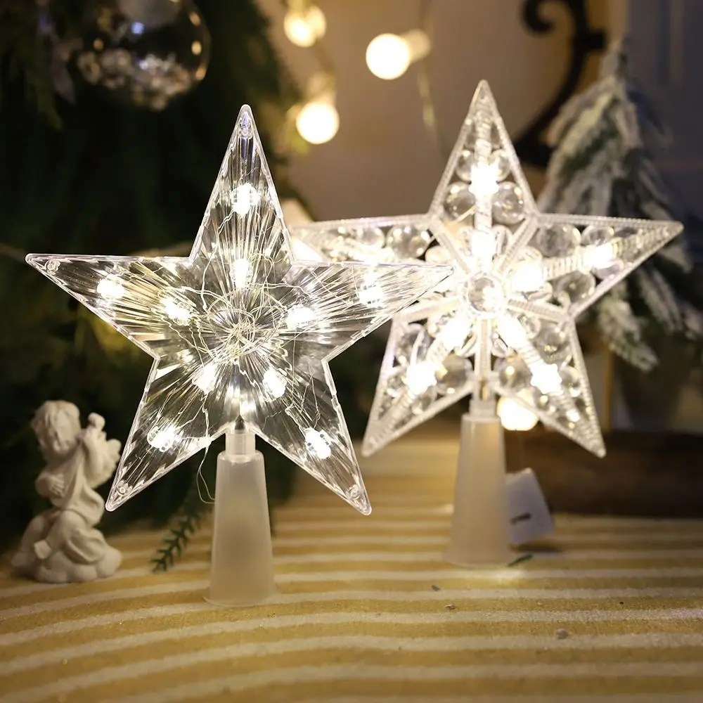 

2Pcs Decorations Lamp Christmas LED Light Transparent Props Ornaments Five-pointed Star Merry Christmas 15CM