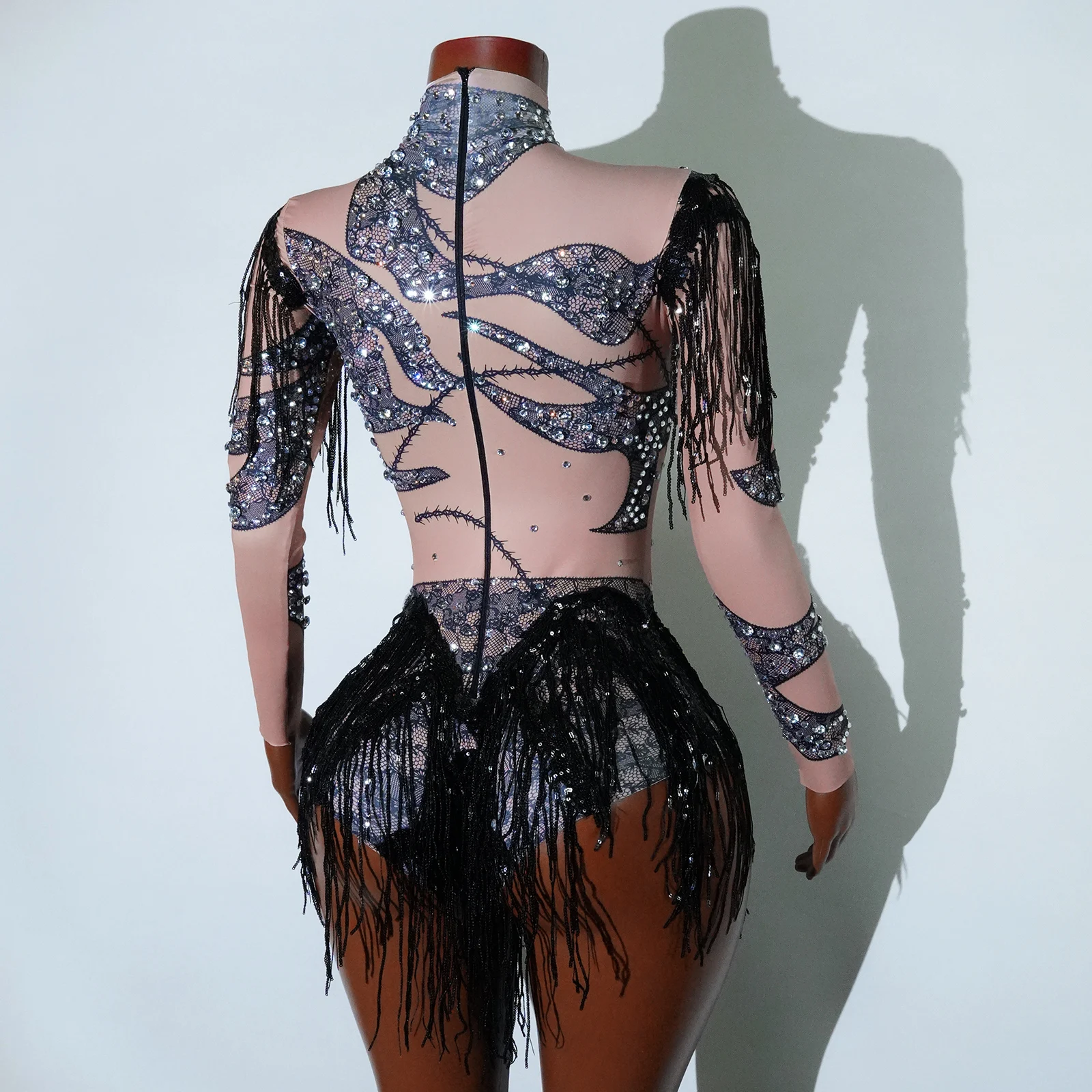2025 Salsa Tango Bodysuit Women Contour Fit Rhinestone Fringe Competition Ready Dance Costume Pro Performance Wear