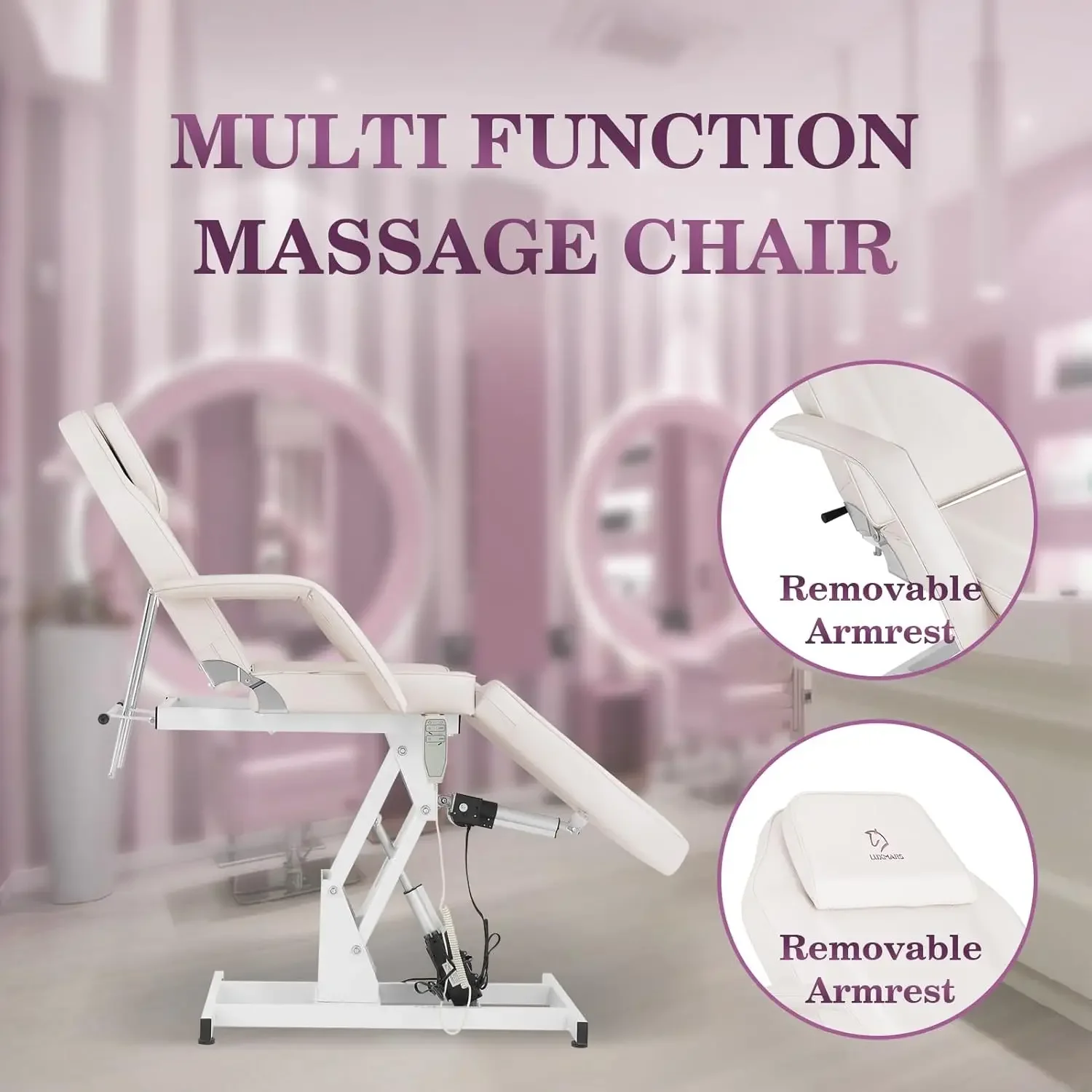 Electric Height Adjustable Facial Chair - White,Beauty Chair with Hydraulic Stool Equipment for Eyelash Extensions,Massage Chair