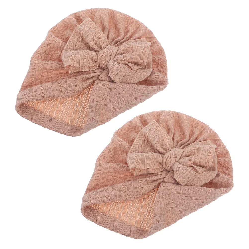 

2Pcs Baby Newborn Bow Newborn Baby Turban Hats Hats Head Wraps Soft Fabric Adjustable Fit Ideal Bow Knit Hat Gifts
