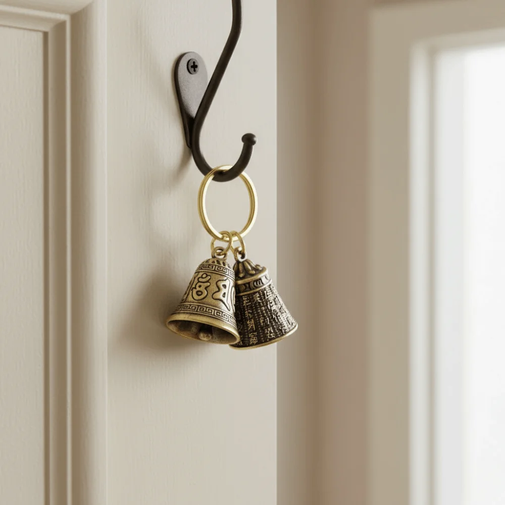 Fashion Six-Character Carved Bell Keyfob Chinese Style Brass Creative Bag Pendant Peaceful Mind Car Hanging Ornaments Party Gift