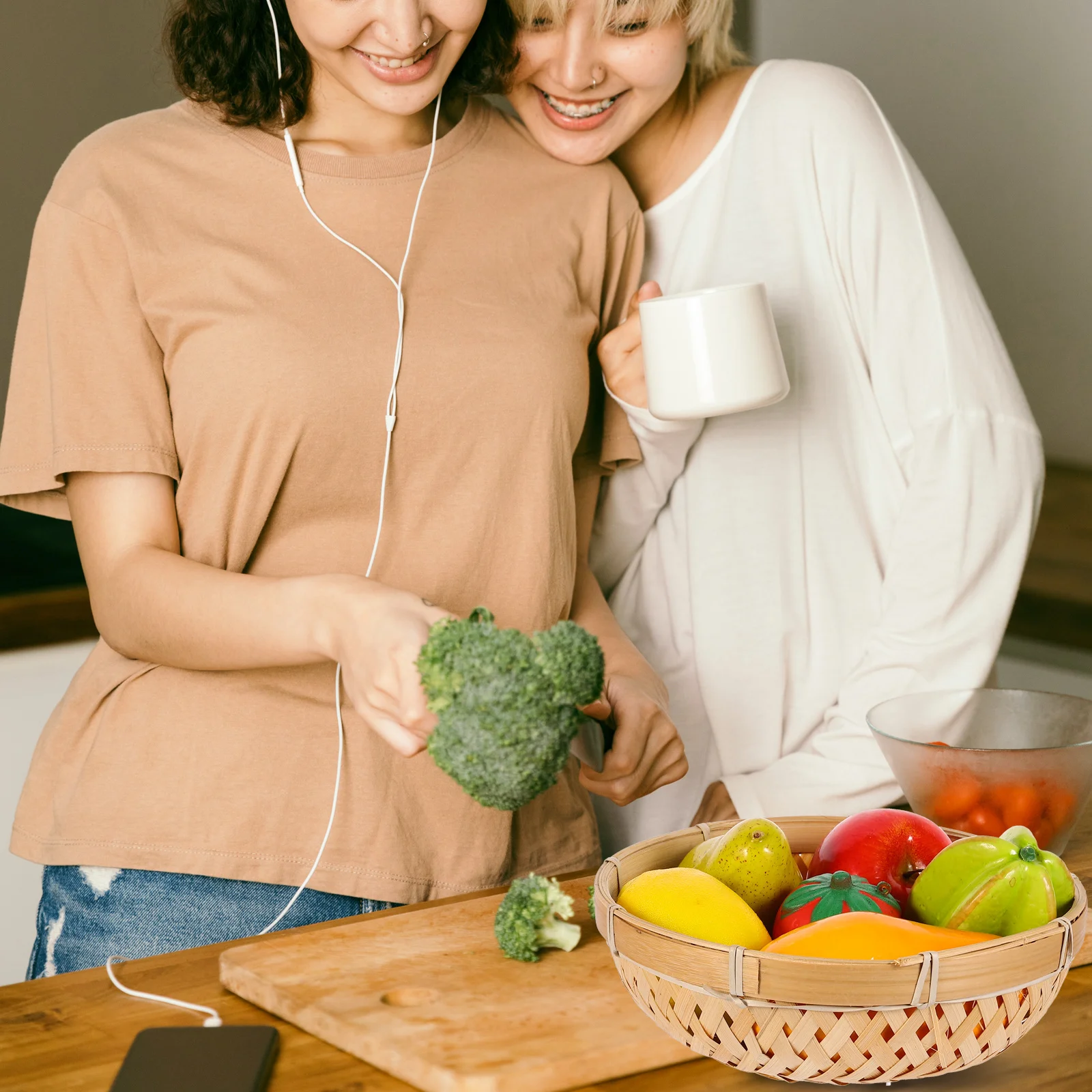 

1Pcs Bamboo Woven Basket Storage Organizer Fruit Bread Container Kitchen Home Decor Eco Friendly Multipurpose
