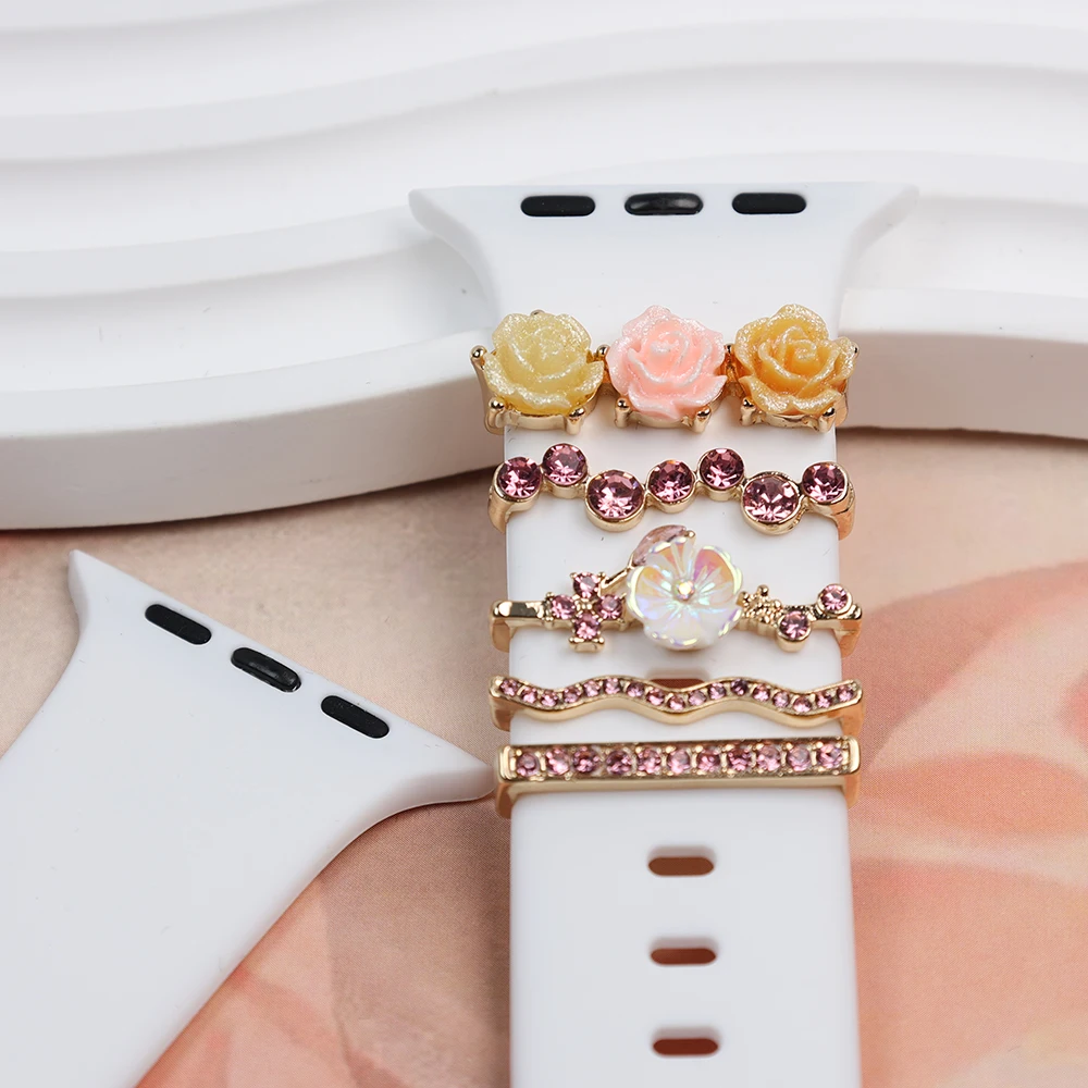 Metal Charms Watch Band Decoration Ring For Apple Diamond Ornament For iwatch Bracelet Silicone Strap Jewelry Accessories