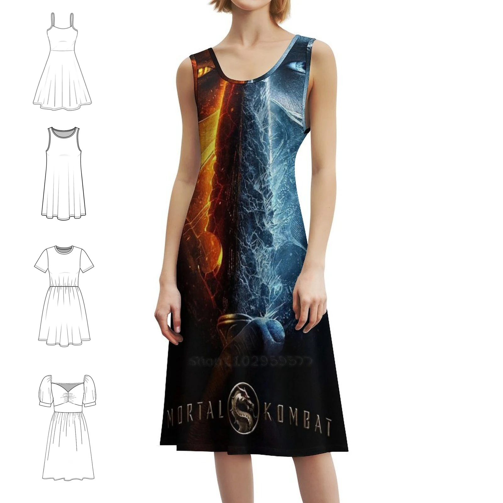 فستان مورتال كومبات لوك بوهيمي بدون أكمام متعدد الطباعة لحفلات العطلات على الشاطئ فستان مورتال كومبات مورتال كومبات مورتال أنثى #1