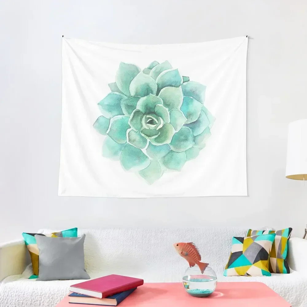 

Blue-Green Succulent Watercolors Illustration Tapestry Things To The Room Bedroom Decor Tapestry